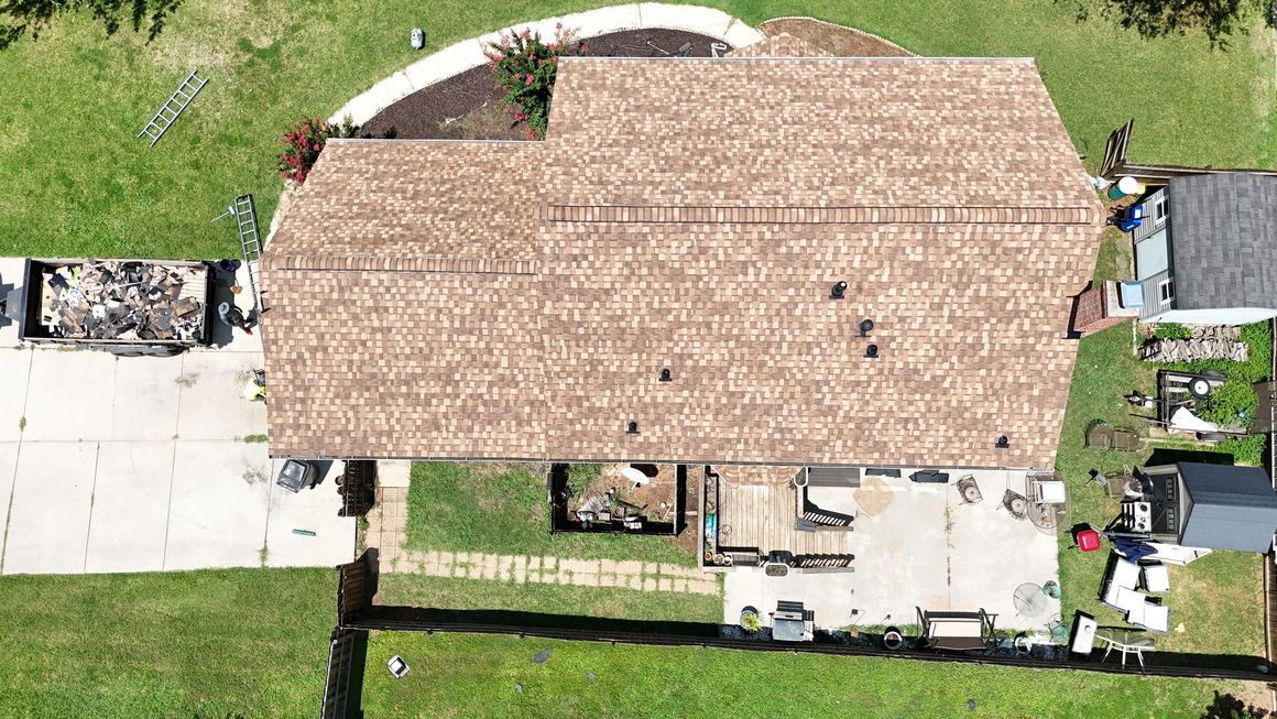 Aerial view of roof replacement project completed by Family Renovations in Anderson SC